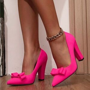 Women's Chunky Heel Pumps With Bow Knot, Comfortable And Elegant